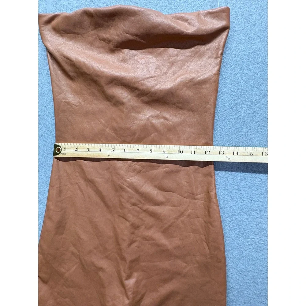 JNK Womens Strapless Faux Leather Romper Cognac Brown Tube Top Bodysuit TJP-8121